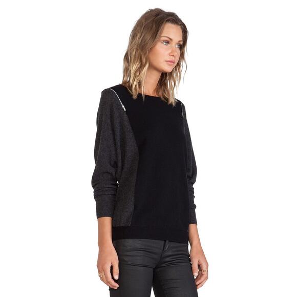 Autumn Cashmere Color Block Dolman Sweater‎ Black Pepper with Zipper Shoulder S - Picture 8 of 8